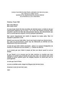 Lecture d`une lettre de Jean Moulin, adressée à sa mère et sa sœur