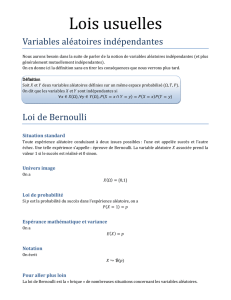 Variables aléatoires indépendantes Loi de Bernoulli