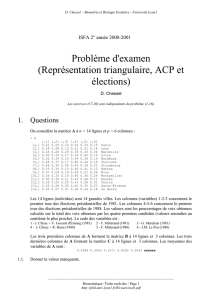 Problème d`examen (Représentation triangulaire, ACP et élections)
