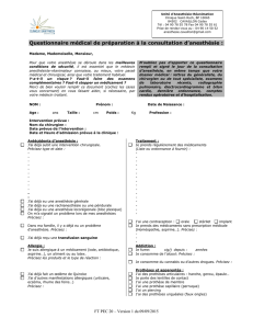 Questionnaire pré anesthésie médical