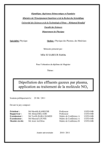 Dépollution des effluents gazeux par plasma, application au