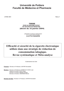 Efficacité et sécurité de la cigarette électronique utilisée dans une