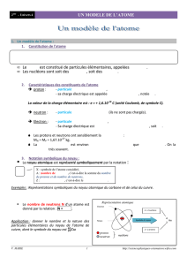 UN MODELE DE L`ATOME Un atome est constitué d`un noyau