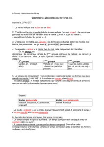 Grammaire : g&eacute;n&eacute;ralit&eacute;s sur le verbe - Coll&egrave;ge Aumeunier