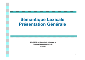 Sémantique Lexicale Présentation Générale