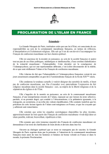 PROCLAMATION DE L`ISLAM EN FRANCE