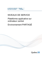 NIVEAUX DE SERVICE Plateforme applicative sur ordinateur