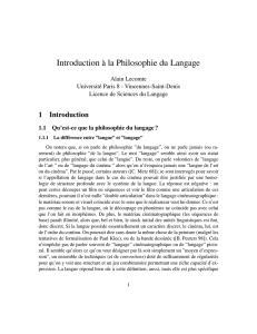 Introduction `a la Philosophie du Langage