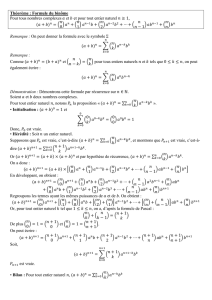 Théorème : Formule du binôme Pour tous nombres complexes et et