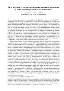 De la physique &agrave; la science &eacute;conomique, nouveaux regards sur le