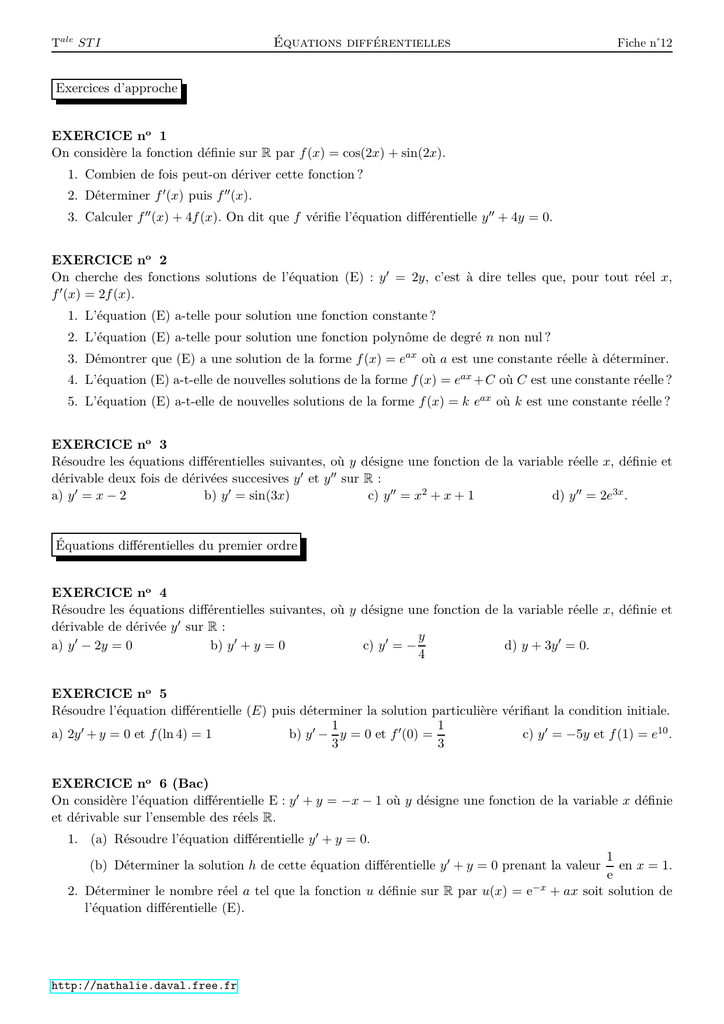 Equations Differentielles Exercices D Approche Exercice No