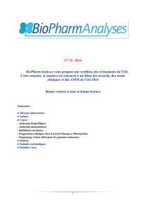 N° 72– 2014 BioPharmAnalyses vous propose une synthèse des