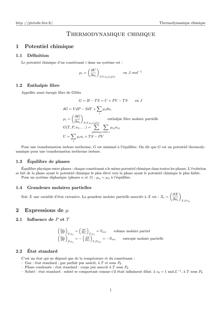 Thermodynamique Chimique