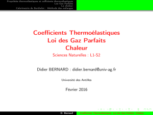 Coefficients Thermoélastiques Loi des Gaz Parfaits Chaleur