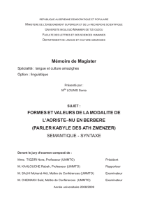 Mémoire de Magister FORMES ET VALEURS DE LA