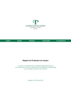 Rapport spécial du Protecteur du citoyen sur l`Accès, la continuité et