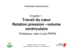 Travail du cœur Relation pression –volume ventriculaire