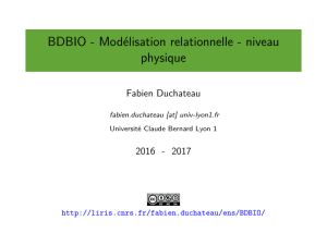 BDBIO - ModÃ©lisation relationnelle - niveau physique - LIRIS