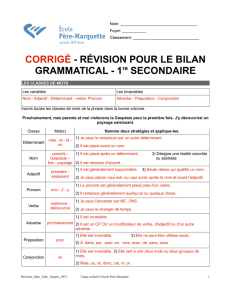 CORRIGÉ - RÉVISION POUR LE BILAN GRAMMATICAL