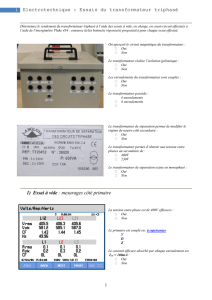 Electrotechnique : Essais du transformateur triphasé