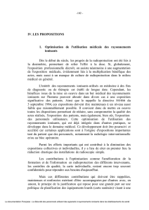 IV. LES PROPOSITIONS 1. Optimisation de l`utilisation médicale des