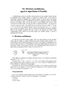 XI- Division euclidienne, pgcd et algorithme d`Euclide