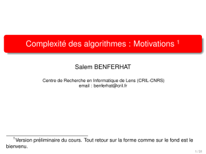 Complexité des algorithmes - Centre de Recherche en Informatique