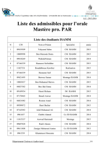 Liste des admissibles pour l`orale Mastère pro. PAR