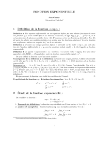 FONCTION EXPONENTIELLE 1 Définition de la fonction « exp » : 2