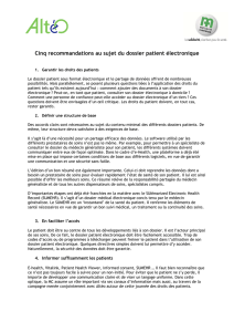 Cinq recommandations au sujet du Dossier patient électronique
