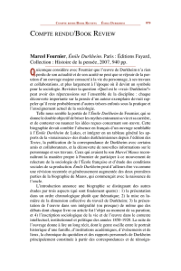 COMPTE RENDU /BOOK REVIEW Marcel Fournier, Émile Durkheim