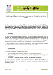 Le Groupe d`Experts Intergouvernemental sur l`Évolution du Climat