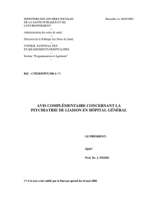 Avis complémentaire concernant la psychiatrie de liaison en hôpital