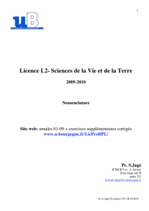 Licence L2- Sciences de la Vie et de la Terre