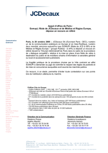 Appel d`offres de Paris : Somupi, filiale de JCDecaux et de Médias et