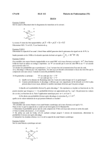 CNAM ELE 112 Théorie de l`information (TI) 5.0)1 ( )0 ( == = = Xp Xp
