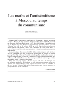 Les maths et l`antisémitisme à Moscou au temps du communisme