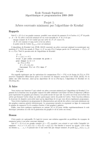 Projet 1: Arbres couvrants minimaux par l`algorithme de Kruskal