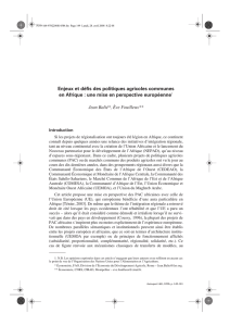 Enjeux et défis des politiques agricoles communes en Afrique : une