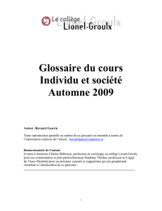 Glossaire du cours Individu et société Automne 2009