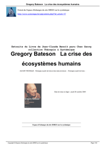 Gregory Bateson La crise des écosystèmes humains