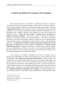 L`intérêt aux limites de la morale et de l`économie