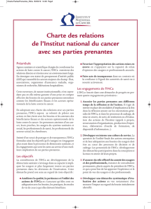 Charte des relations de l`Institut national du cancer avec ses parties