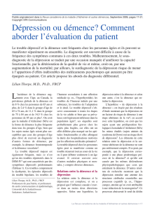 Dépression ou démence? Comment aborder l`évaluation du patient