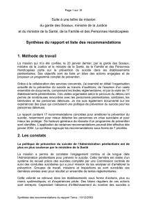 Synthèse du rapport et liste des recommandations 1. Méthode de