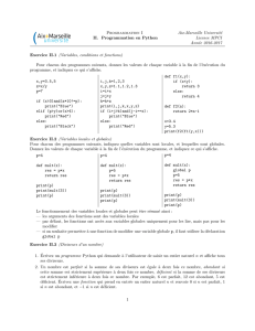 Programmation I II. Programmation en Python Aix