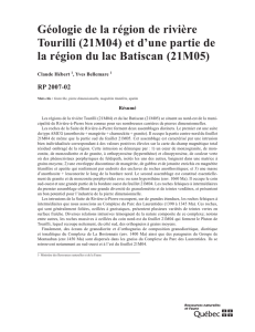 Géologie de la région de rivière Tourilli (21M04) et d`une partie de la