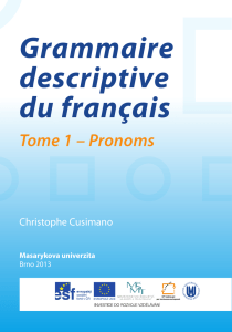 Grammaire descriptive du français – Tome 1 – Pronoms