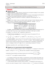 Chapitre 1 : Structure électronique de l`atome I. Rappels