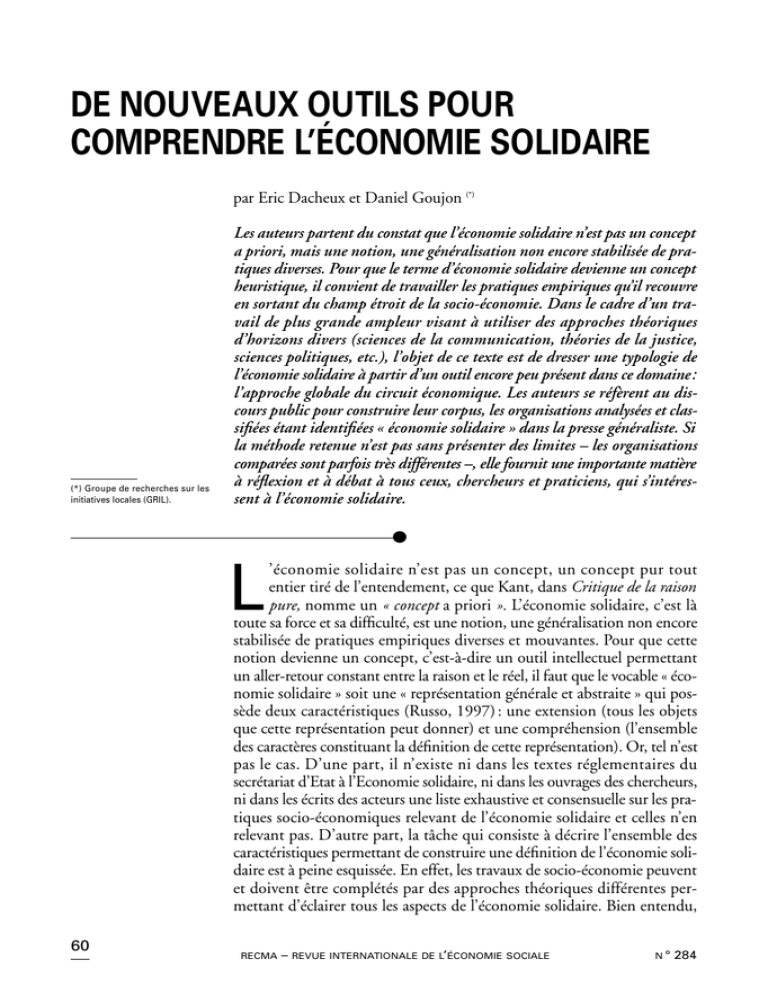 De Nouveaux Outils Pour Comprendre L`économie Solidaire